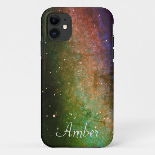 Galaxy Space Nebula Night Sky Personalised Orange iPhone 11 Case