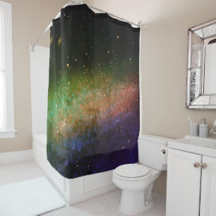 Galaxy Space Nebula Night Sky Red Orange Green Shower Curtain