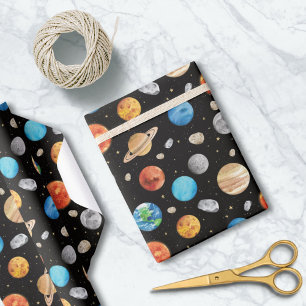 Galaxy Space Planets Watercolor Illustration  Wrapping Paper