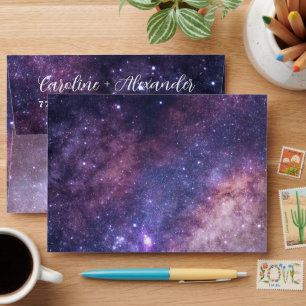 Galaxy Space Purple Stars Return Address Envelope