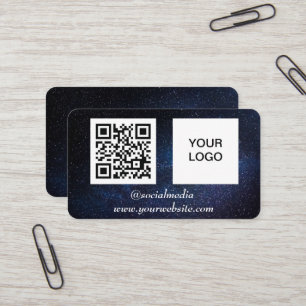 Galaxy Space Social media QR Code Navy Blue Modern Business Card