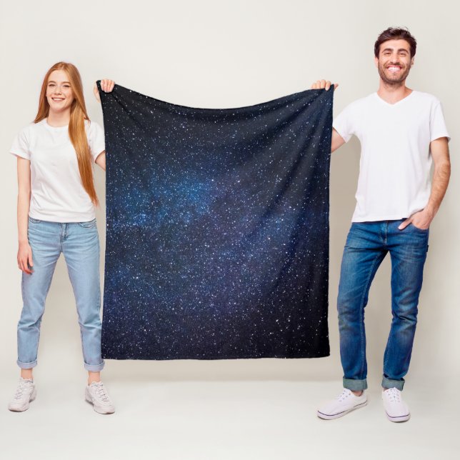 Galaxy Space Stars Night Sky Celestial Navy Blue Fleece Blanket (In Situ)