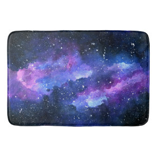 Galaxy Space Universe Watercolor Purple Bath Mat