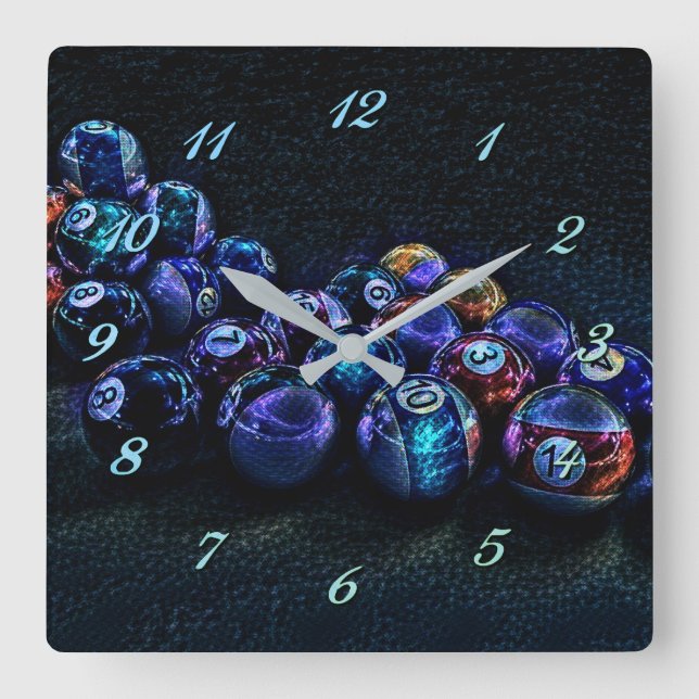 Galaxy Sparkle Billiards Square Wall Clock (Front)