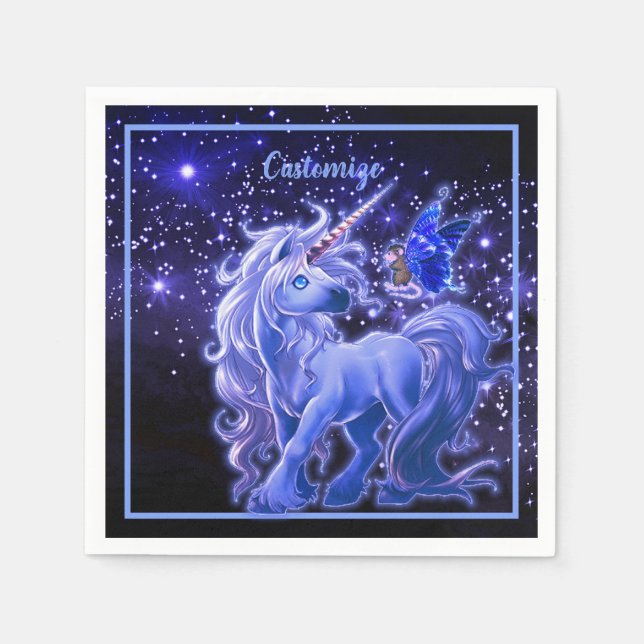 Galaxy Sparkle Blue Unicorn Napkin (Front)