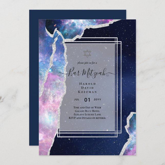 Galaxy Starry Night BAR MITZVAH Agate Invitation (Front/Back)