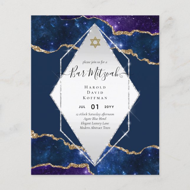 Galaxy Starry Night BAR MITZVAH Invitations Blue (Front)