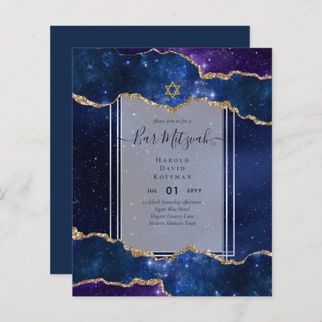Galaxy Starry Night BAR MITZVAH Invitations Blue (Front/Back)