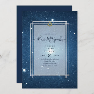 Galaxy Starry Night BAR MITZVAH Invitations Blue
