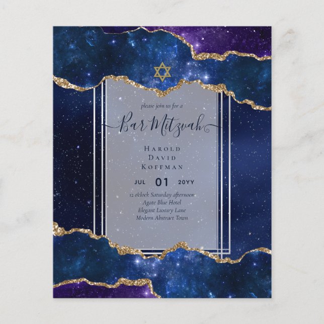 Galaxy Starry Night BAR MITZVAH Invitations Blue Flyer (Front)