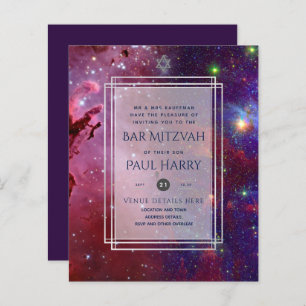 Galaxy Starry Night BAR MITZVAH Invitations Navy