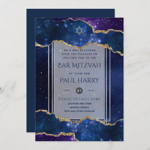 Galaxy Starry Night BAR MITZVAH Invitations Navy