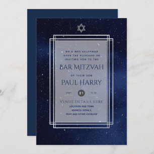 Galaxy Starry Night BAR MITZVAH Invitations Navy