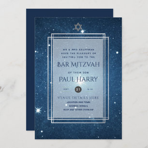 Galaxy Starry Night BAR MITZVAH Invitations Navy