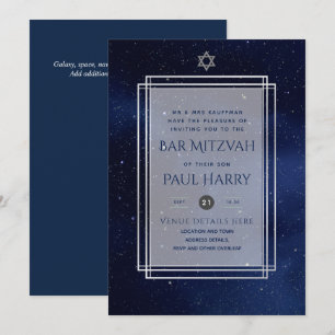 Galaxy Starry Night BAR MITZVAH Invitations Navy