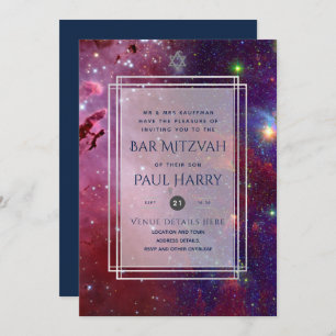 Galaxy Starry Night BAR MITZVAH Invitations Navy