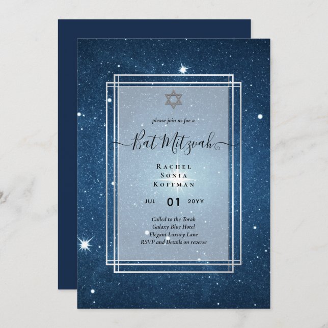 Galaxy Starry Night BAT MITZVAH Agate Invitation (Front/Back)