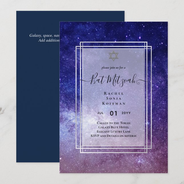Galaxy Starry Night BAT MITZVAH Agate Invitation (Front/Back)