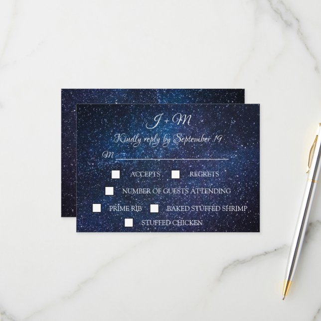Galaxy Starry Night Celestial Stars Modern RSVP Card (Front/Back In Situ)