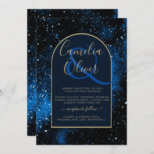 Galaxy Starry Night Navy Blue Gold Wedding Invitation