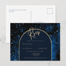 Galaxy Starry Night Navy Blue Gold Wedding