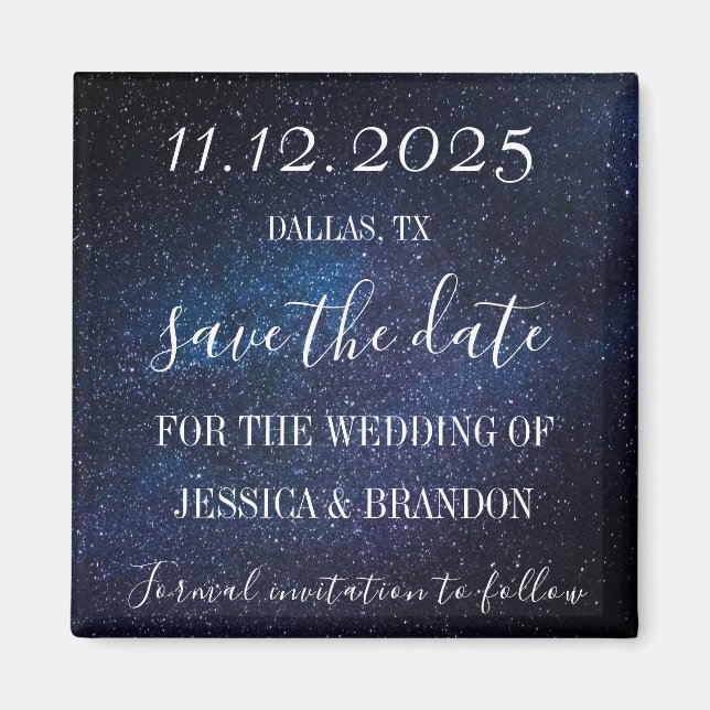 Galaxy Starry Night Navy Blue Wedding Magnet  (Front)