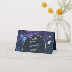Galaxy Starry Night Purple Blue Wedding Place Card