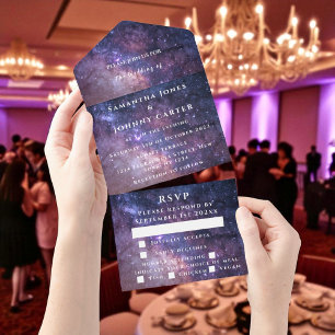 Galaxy Starry Night Stars Sky Wedding All In One Invitation