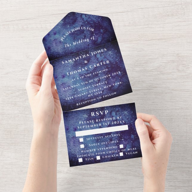 Galaxy Starry Night Universe Sky Wedding Nebula All In One Invitation (Tearaway)