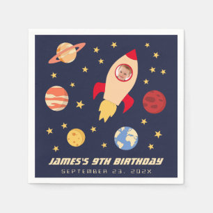 Galaxy Stars Birthday Boy Photo Space Rocket Napkin