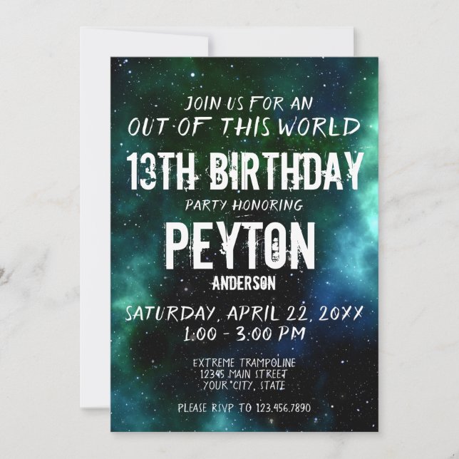 Galaxy Stars Birthday Party Green Blue Invitation (Front)