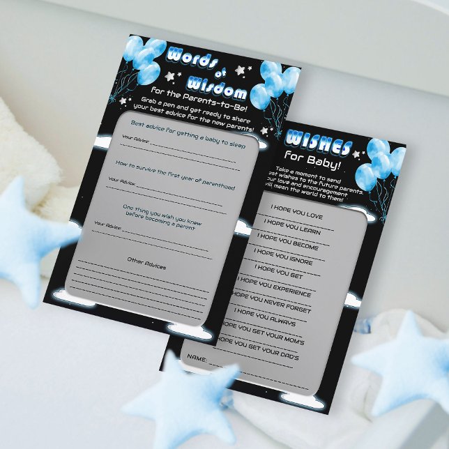 Galaxy Stars Blue Balloons Baby Shower Advice Card (Creator Uploaded)