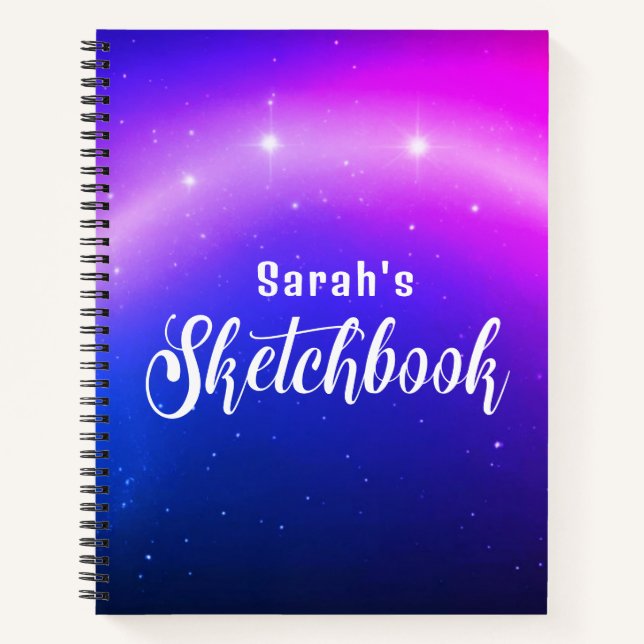 Galaxy Stars Customisable Name Sketchbook Notebook (Front)