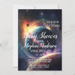 Galaxy Stars Moon Planets Outer Space Baby Shower Invitation