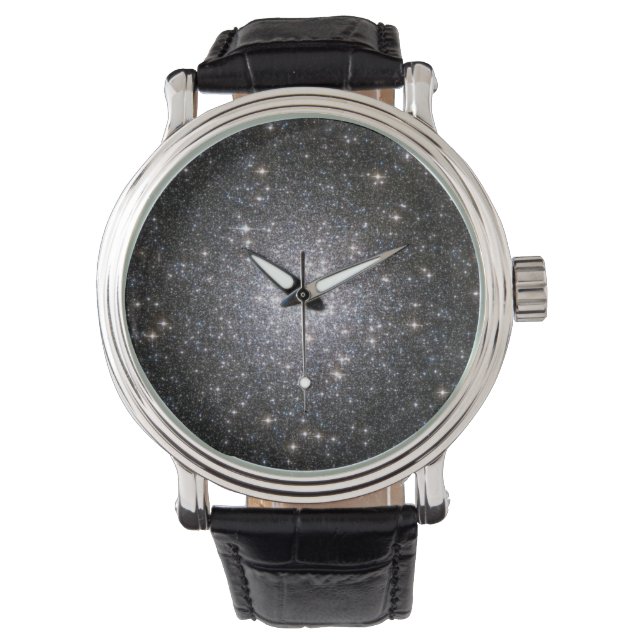 Galaxy Stars Night Sky Vintage Black Leather Watch (Front)