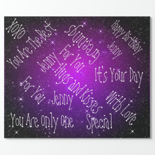 Galaxy Stars Personalised Birthday Purple Wrapping Paper