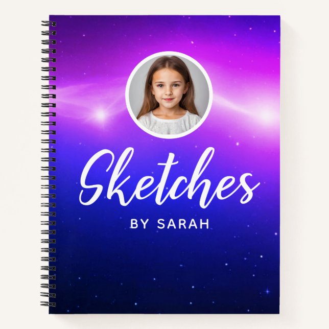 Galaxy Stars Personalised Name Sketchbook Notebook (Front)