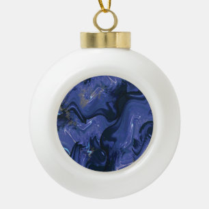 Galaxy Swirl Blue Glitter Abstract Cosmic Pattern  Ceramic Ball Christmas Ornament