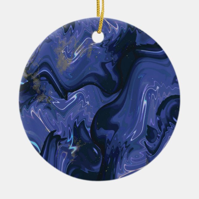 Galaxy Swirl Blue Glitter Abstract Cosmic Pattern  Ceramic Ornament (Front)