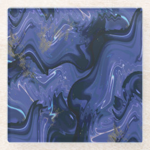 Galaxy Swirl Blue Glitter Abstract Cosmic Pattern Glass Coaster