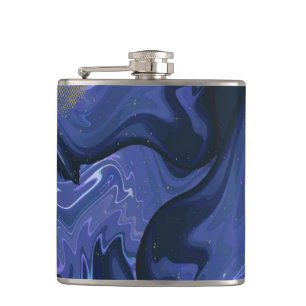 Galaxy Swirl Blue Glitter Abstract Cosmic Pattern Hip Flask