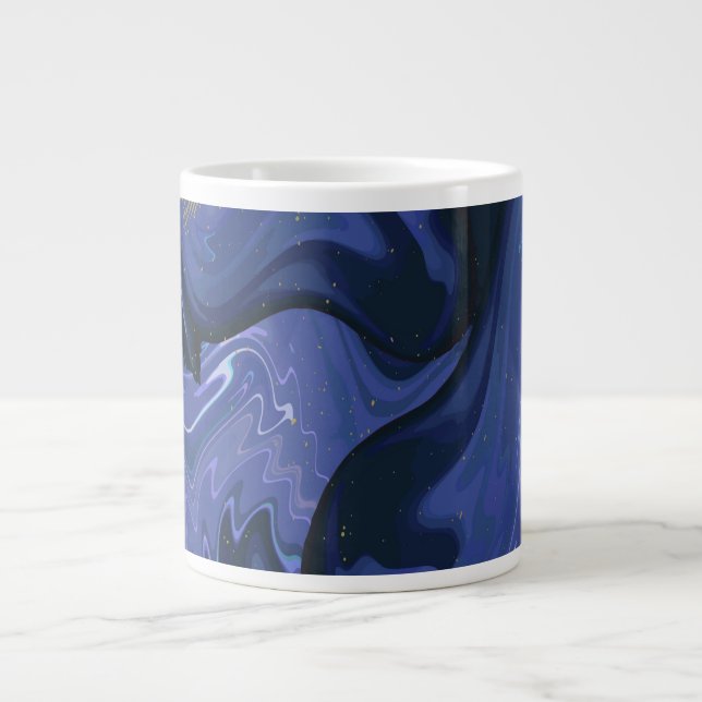 Galaxy Swirl Blue Glitter Abstract Cosmic Pattern  Large Coffee Mug (Front)