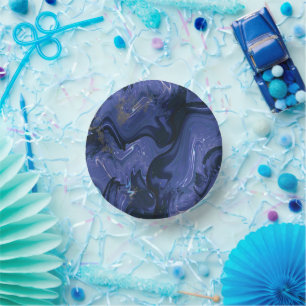 Galaxy Swirl Blue Glitter Abstract Cosmic Pattern  Paper Plate
