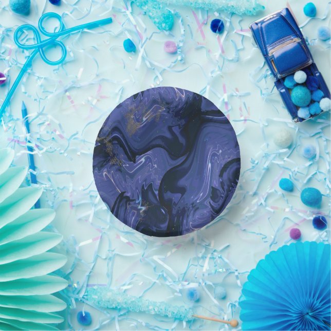 Galaxy Swirl Blue Glitter Abstract Cosmic Pattern  Paper Plate (Party)