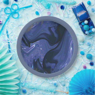 Galaxy Swirl Blue Glitter Abstract Cosmic Pattern Paper Plate