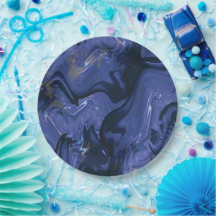 Galaxy Swirl Blue Glitter Abstract Cosmic Pattern Paper Plate