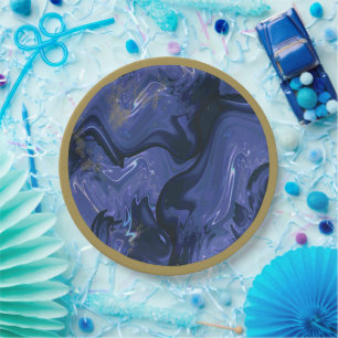 Galaxy Swirl Blue Glitter Abstract Cosmic Pattern Paper Plate