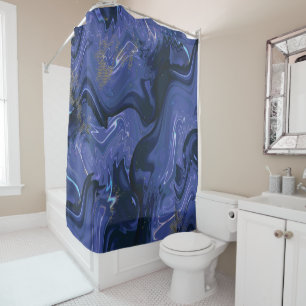 Galaxy Swirl Blue Glitter Abstract Cosmic Pattern Shower Curtain
