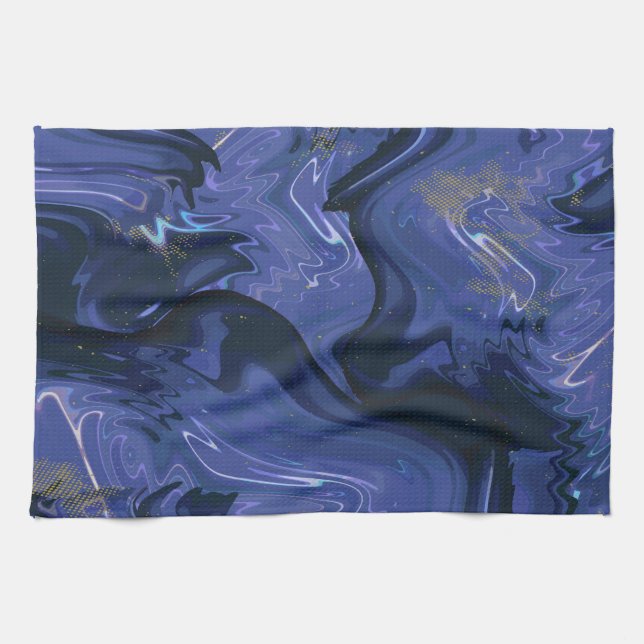 Galaxy Swirl Blue Glitter Abstract Cosmic Pattern  Tea Towel (Horizontal)