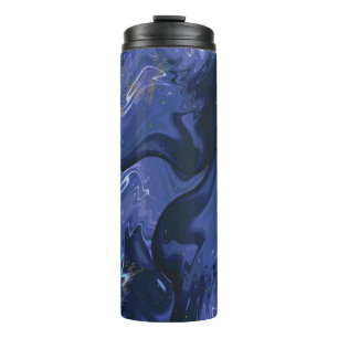 Galaxy Swirl Blue Glitter Abstract Cosmic Pattern  Thermal Tumbler